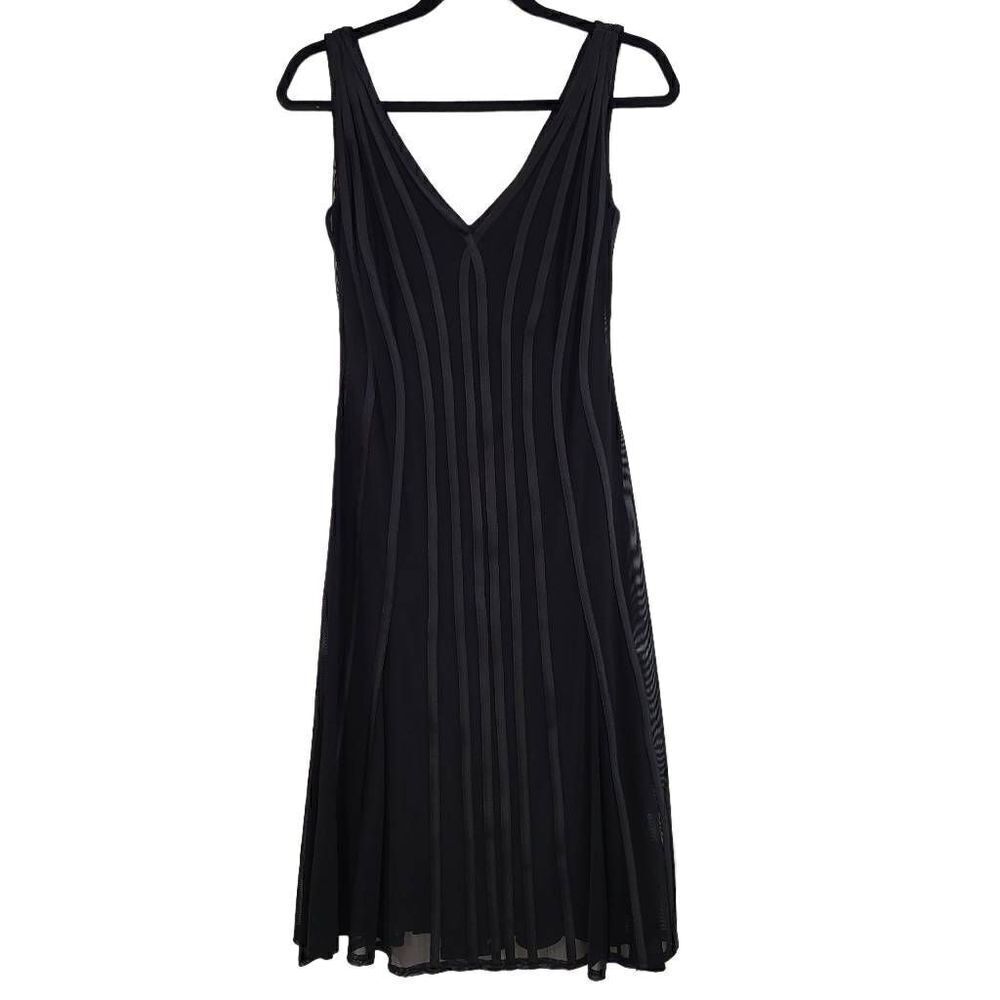 Tadashi Shoji Illusion Dress Cocktail Flare Midi Size XS‎ Plunged Back - Picture 2 of 10